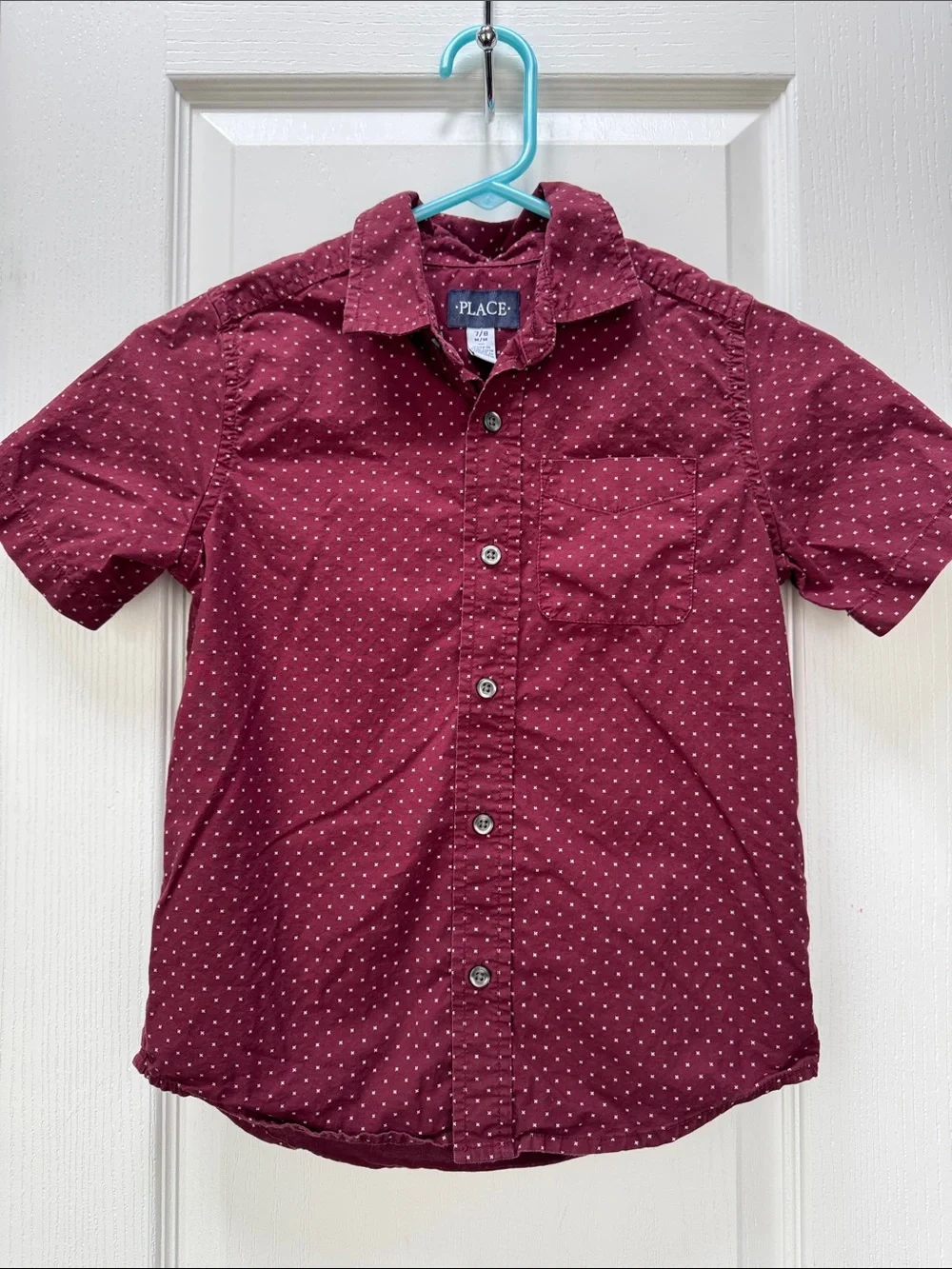The Children's Place Burgundy Short-Sleeve Button-Down Shirt with Micro Dots